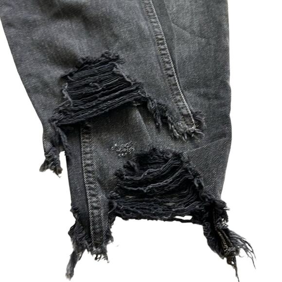 We The Free Jeans Womens 27 Black Chewed Up Hem Midrise Straight Distressed Boho - Picture 7 of 12